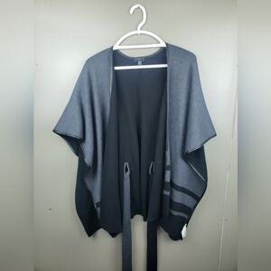 Ann Taylor Factory Womens Open Wrap Cardigan One Size Gray Black Belt 6% Wool